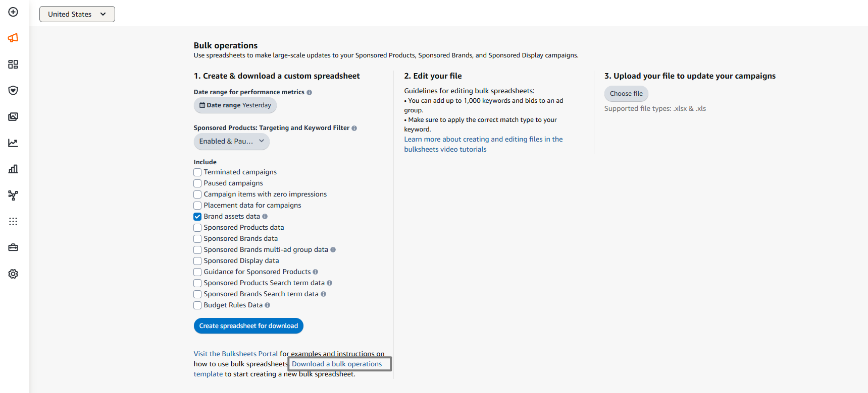 Download Amazon bulk operations spreadsheet