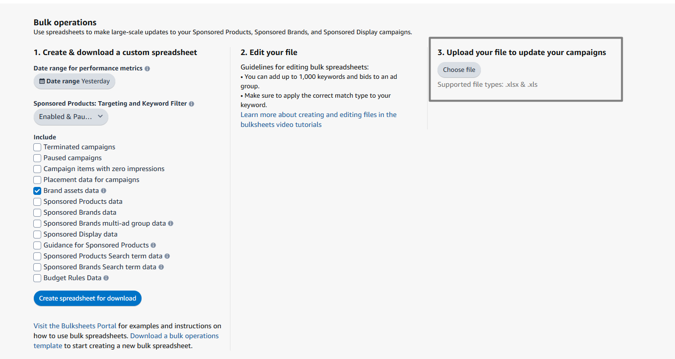 Upload Amazon bulk operations spreadsheet